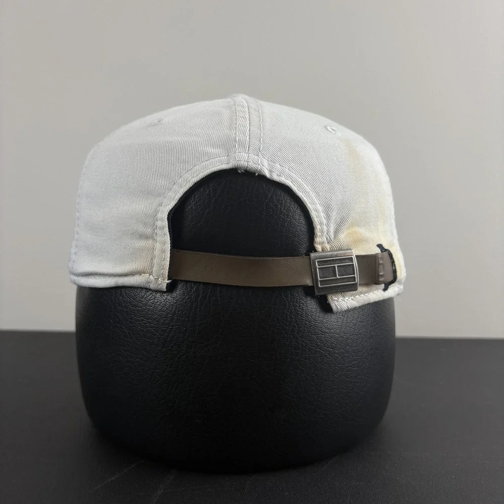 Tommy Hilfiger Hat White Cotton Spellout Dad Cap Flag Logo Adjustable Strapback